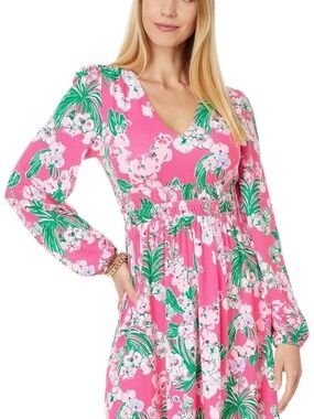 🩷 EUC Lilly Pulitzer Calla Long Sleeve V-Neck Roxie Pink Worth A Look Sz L